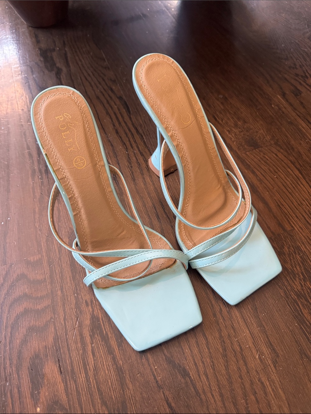 Oh Polly Mint Blue Strappy Square-Toe Heels